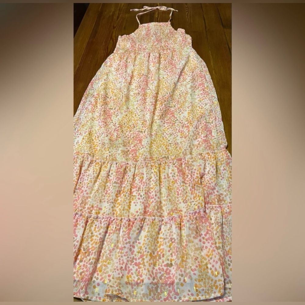 Inspired Hearts lined‎ Pink, Orange and Gold Dress